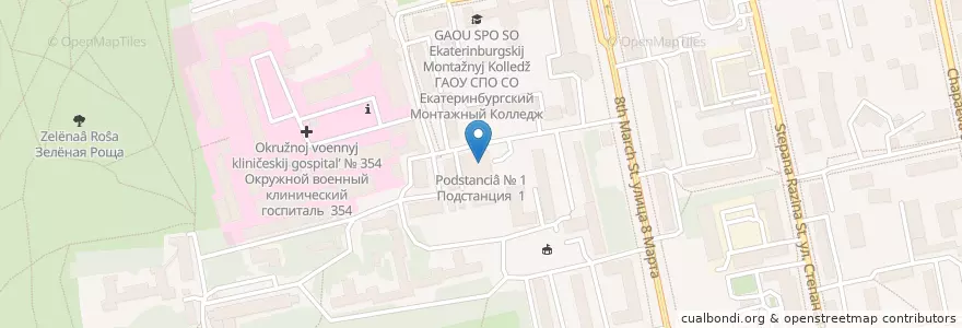 Mapa de ubicacion de Подстанция № 1 en روسيا, منطقة فيدرالية أورالية, أوبلاست سفردلوفسك, بلدية يكاترينبورغ.