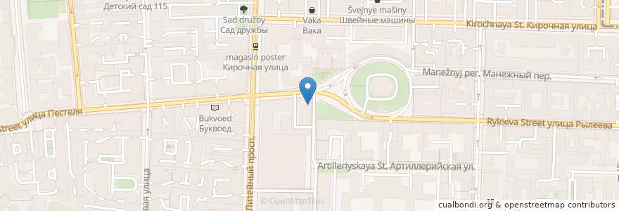 Mapa de ubicacion de Кальян-бар en 俄罗斯/俄羅斯, Северо-Западный Федеральный Округ, 列宁格勒州, Санкт-Петербург, Центральный Район, Литейный Округ.