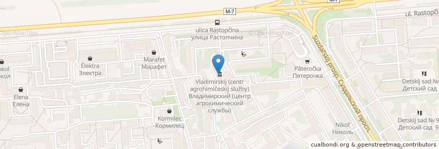Mapa de ubicacion de Владимирский (центр агрохимический службы) en Rusia, Distrito Federal Central, Óblast De Vladímir, Городской Округ Владимир.