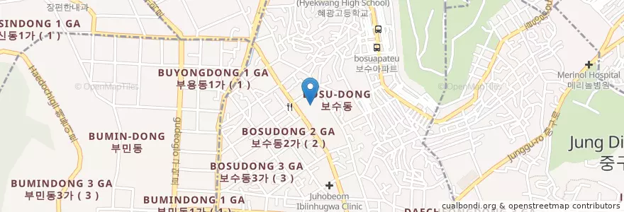 Mapa de ubicacion de 보수초등학교 en Südkorea, Busan, Jung-Gu, Bosu-Dong.