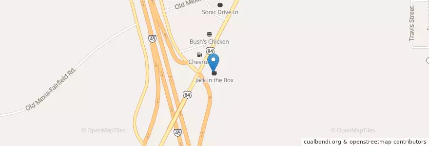 Mapa de ubicacion de Jack in the Box en 美利坚合众国/美利堅合眾國, 得克萨斯州 / 德克薩斯州 / 德薩斯州, Freestone County, Fairfield.