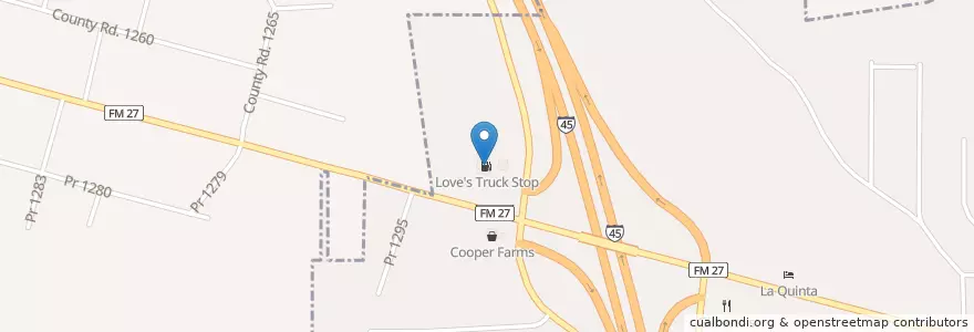 Mapa de ubicacion de Love's Truck Stop en Estados Unidos Da América, Texas, Freestone County, Fairfield.