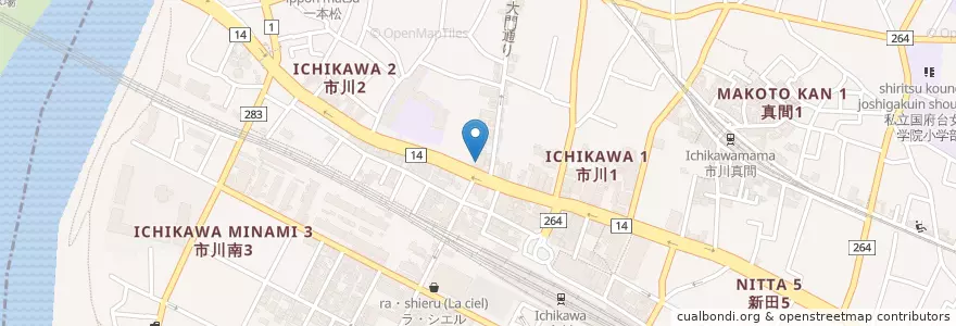 Mapa de ubicacion de 市川市市川公民館 en ژاپن, 千葉県, 市川市.