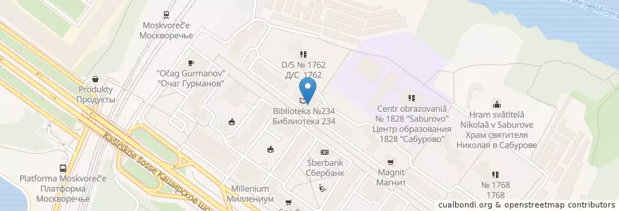 Mapa de ubicacion de Библиотека №234 en Russia, Central Federal District, Moscow, Southern Administrative Okrug, Moskvorechye-Saburovo District.