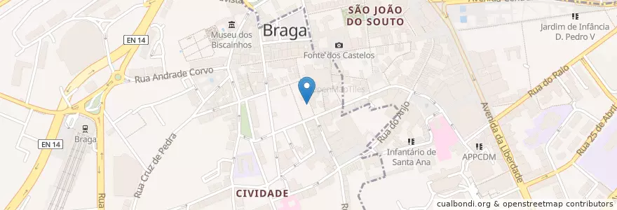 Mapa de ubicacion de Taberna do Migaitas en Portugal, Norte, Braga, Cávado, Braga, Maximinos, Sé E Cividade, São José De São Lázaro E São João Do Souto.