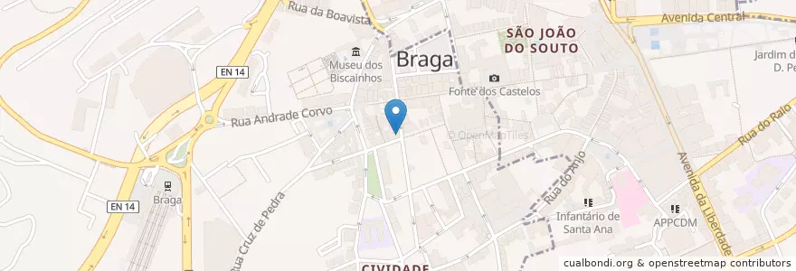 Mapa de ubicacion de Churrasqueira da Sé en ポルトガル, ノルテ, Braga, Cávado, Braga, Maximinos, Sé E Cividade.