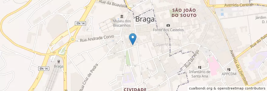 Mapa de ubicacion de Adega Malhoa en Portugal, Norte, Braga, Cávado, Braga, Maximinos, Sé E Cividade.