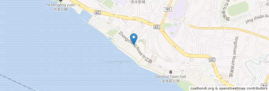 Mapa de ubicacion de 百葉溫州大餛飩 en تايوان, تايبيه الجديدة, 淡水區.