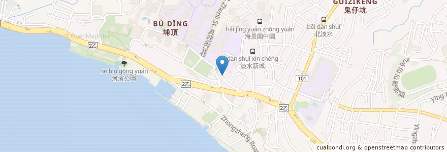 Mapa de ubicacion de 三姐妹阿給 en تایوان, 新北市, 淡水區.