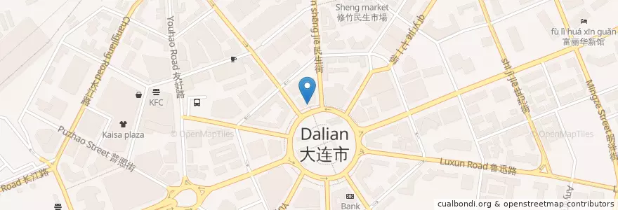 Mapa de ubicacion de 中国银行 en الصين, لياونينغ, 中山区, مدينة داليان, 青泥洼桥街道.