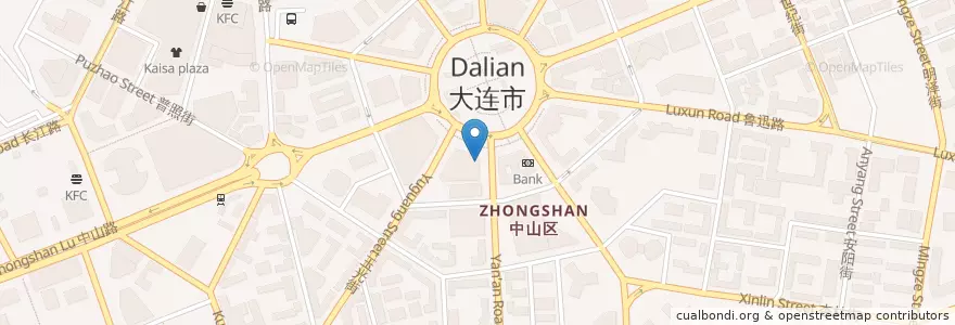Mapa de ubicacion de 广发银行 en 中国, 辽宁省, 中山区, 大连市, 青泥洼桥街道.
