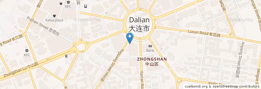 Mapa de ubicacion de 上海浦东发展银行 en 中国, 辽宁省, 中山区, 大连市, 青泥洼桥街道.
