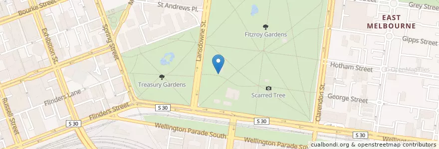 Mapa de ubicacion de Diana and the Hounds en Austrália, Victoria, City Of Melbourne.