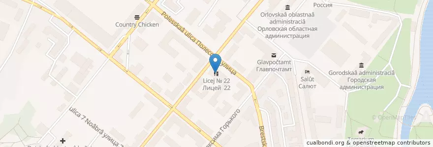 Mapa de ubicacion de Лицей № 22 en Rusia, Distrito Federal Central, Óblast De Oriol, Орловский Район, Городской Округ Орёл.
