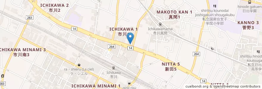 Mapa de ubicacion de 東京ベイ信用金庫 en Japan, Chiba Prefecture, Ichikawa.