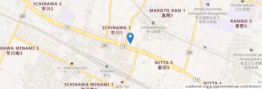 Mapa de ubicacion de 栃木屋 en 일본, 지바현, 市川市.
