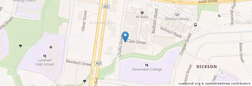 Mapa de ubicacion de Pizza Hut en 澳大利亚, 新南威尔士州, 首都领地, District Of Canberra Central.