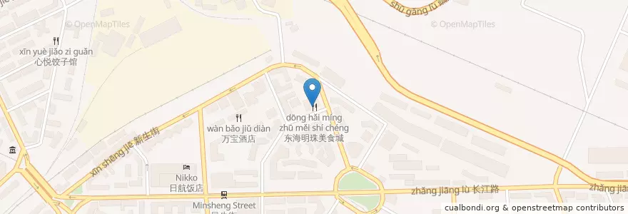 Mapa de ubicacion de 东海明珠美食城 en China, Liaoning, 中山区, 大连市, 人民路街道.