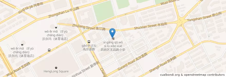 Mapa de ubicacion de 西岗区五四路小学 en China, Liaoning, 大连市, 西岗区, 人民广场街道.