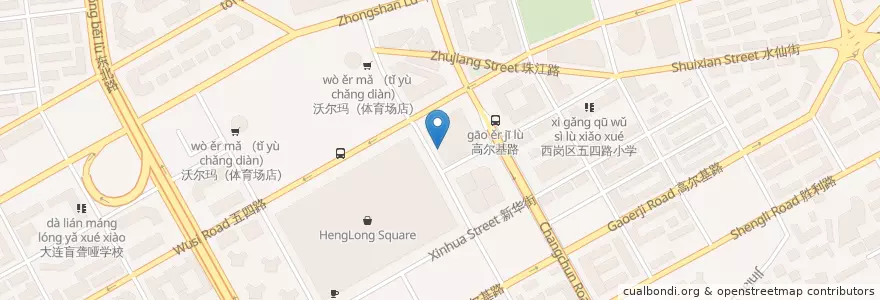 Mapa de ubicacion de 喔喔家台湾牛肉面 en 中国, 辽宁省, 大连市, 西岗区, 白云街道, 人民广场街道.