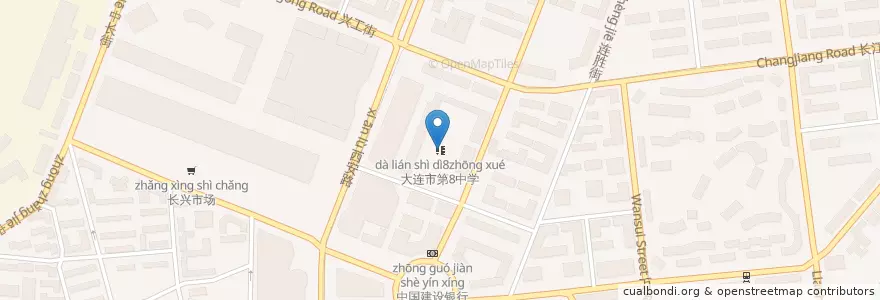 Mapa de ubicacion de 大连市第8中学 en 中国, 辽宁省, 大连市, 沙河口区, 中山公园街道.