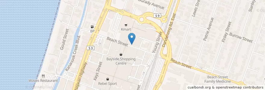 Mapa de ubicacion de Bayside Shopping Centre en オーストラリア, ビクトリア, City Of Frankston.