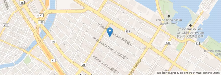 Mapa de ubicacion de おじゃまむし en 일본, 가나가와현, 요코하마시, 中区.