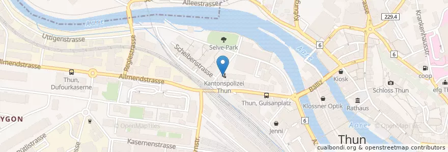 Mapa de ubicacion de Polizeiwache Thun en Schweiz, Bern, Verwaltungsregion Oberland, Verwaltungskreis Thun, Thun.
