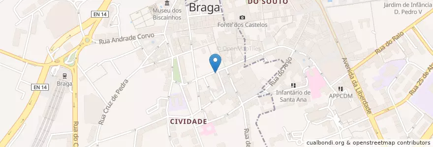 Mapa de ubicacion de Clinicés de Filipa Flores en Portugal, Norte, Braga, Cávado, Braga, Maximinos, Sé E Cividade, São José De São Lázaro E São João Do Souto.