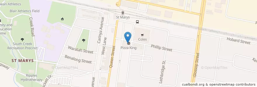Mapa de ubicacion de Pizza King en Australia, Nuovo Galles Del Sud, Sydney, Penrith City Council.