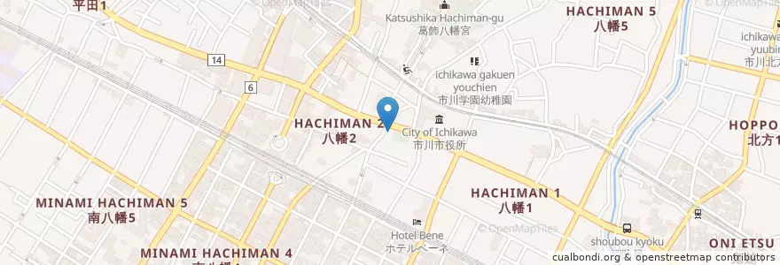Mapa de ubicacion de 八幡第9駐輪場 en Japão, 千葉県, 市川市.