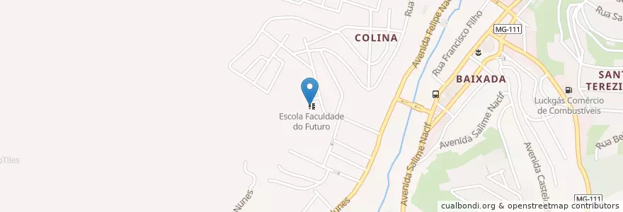 Mapa de ubicacion de Escola Faculdade do Futuro en 브라질, 남동지방, 미나스제라이스, Região Geográfica Intermediária De Juiz De Fora, Microrregião Manhuaçu, Manhuaçu.