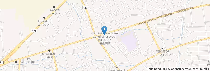 Mapa de ubicacion de Ponte Lungo en Japan, 兵庫県, 伊丹市.