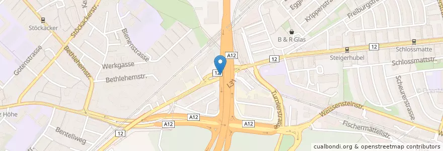 Mapa de ubicacion de Briefeinwurf Bern, Bushaltestelle Europaplatz Bahnhof en 瑞士, 伯尔尼, Verwaltungsregion Bern-Mittelland, Verwaltungskreis Bern-Mittelland, Bern.