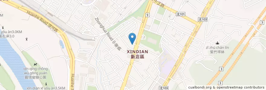 Mapa de ubicacion de 臺灣土地銀行 en 臺灣, 新北市, 新店區.