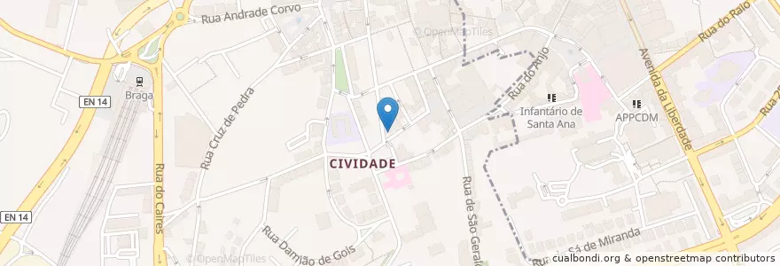 Mapa de ubicacion de Biblioteca Lúcio Craveiro da Silva en Португалия, Северный, Braga, Каваду, Braga, Maximinos, Sé E Cividade.