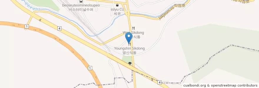 Mapa de ubicacion de 영신식동 en Korea Selatan, 충청북도, 영동군.