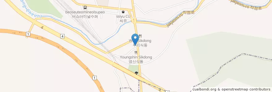 Mapa de ubicacion de 장마루식동 en Güney Kore, 충청북도, 영동군.