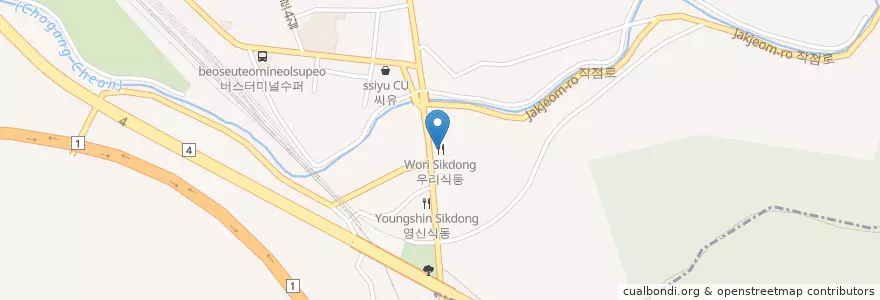 Mapa de ubicacion de 우리식동 en Südkorea, Chungcheongbuk-Do, 영동군.