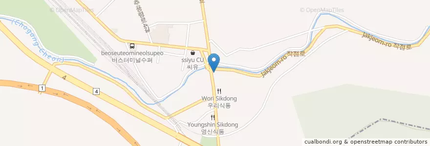 Mapa de ubicacion de 고향숮불가든 en Республика Корея, Чхунчхон-Пукто, 영동군.