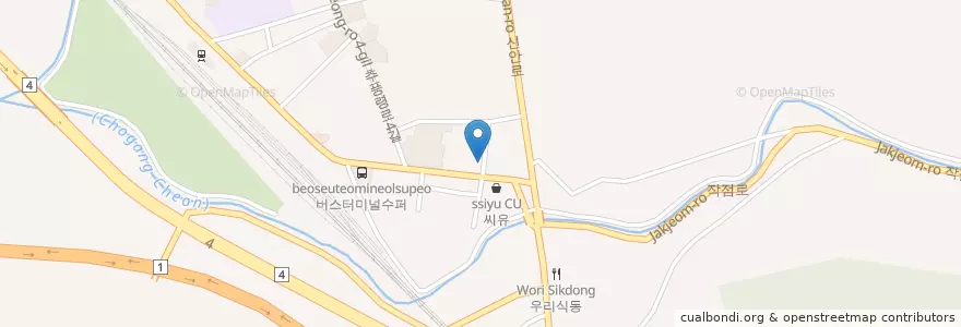 Mapa de ubicacion de 삼영식육식당 en South Korea, Chungcheongbuk-Do, Yeongdong-Gun.