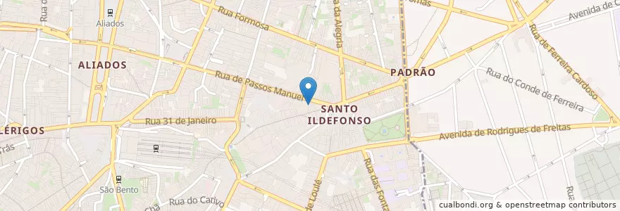 Mapa de ubicacion de lado B Cafe Francesinha  en البرتغال, المنطقة الشمالية (البرتغال), Área Metropolitana Do Porto, بورتو, بورتو, Cedofeita, Santo Ildefonso, Sé, Miragaia, São Nicolau E Vitória.