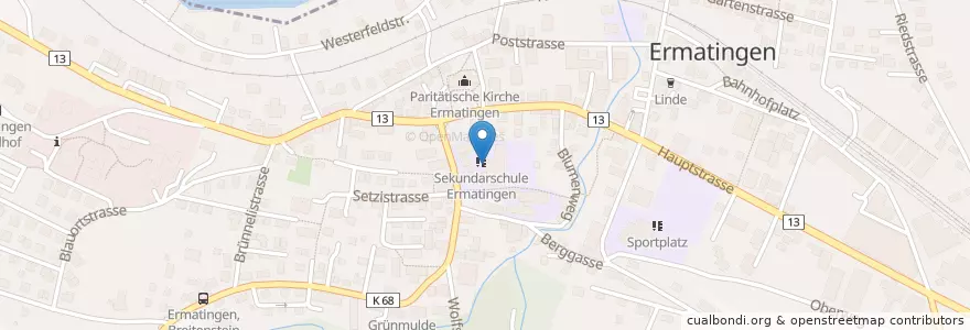 Mapa de ubicacion de Sekundarschule Ermatingen en Schweiz/Suisse/Svizzera/Svizra, Thurgau, Bezirk Kreuzlingen, Ermatingen.