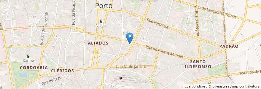 Mapa de ubicacion de Millennium bcp en ポルトガル, ノルテ, Área Metropolitana Do Porto, Porto, Porto, Cedofeita, Santo Ildefonso, Sé, Miragaia, São Nicolau E Vitória.