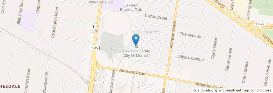 Mapa de ubicacion de Oakleigh Library (City Of Monash) en Australien, Victoria, City Of Monash.