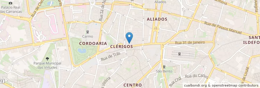 Mapa de ubicacion de O Forno dos Clérigos en 포르투갈, 노르트 지방, Área Metropolitana Do Porto, 포르투, Porto, Cedofeita, Santo Ildefonso, Sé, Miragaia, São Nicolau E Vitória.
