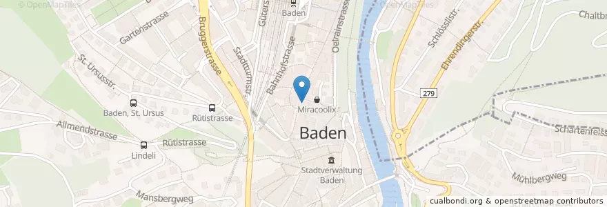 Mapa de ubicacion de Corner Bar en Switzerland, Aargau, Bezirk Baden, Baden.