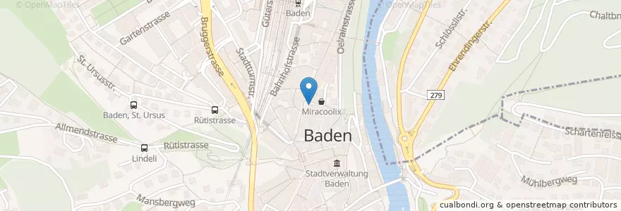 Mapa de ubicacion de UBS en Switzerland, Aargau, Bezirk Baden, Baden.