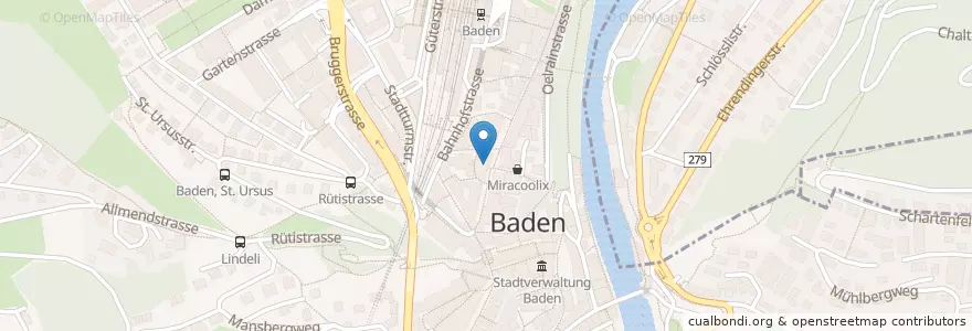 Mapa de ubicacion de Credit Suisse en Zwitserland, Aargau, Bezirk Baden, Baden.