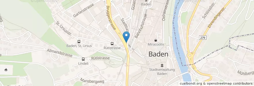 Mapa de ubicacion de Provisorium Baden en Schweiz/Suisse/Svizzera/Svizra, Aargau, Bezirk Baden, Baden.
